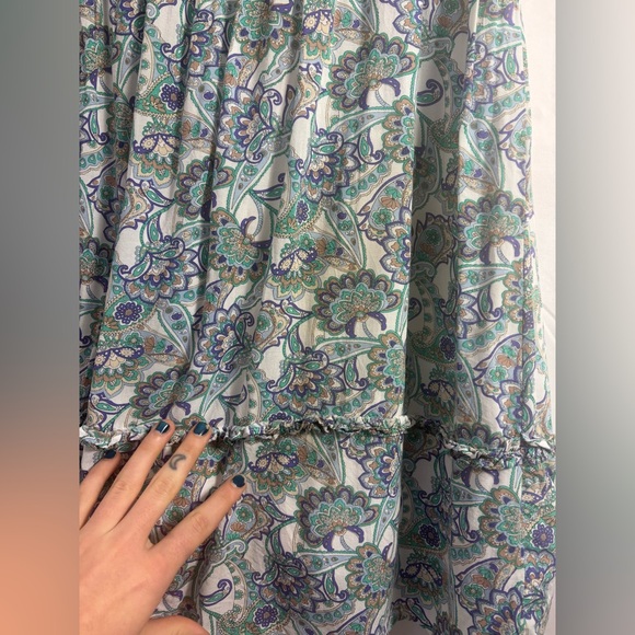 Blue Paisley Cream Lace Cottagecore Retro Boho Midi Dress Women’s Size L - Picture 5 of 15